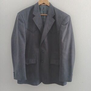 VTG Laredo Western Sport Coat Mens 44 Navy Blue Suede Rockabilly Cowboy Western